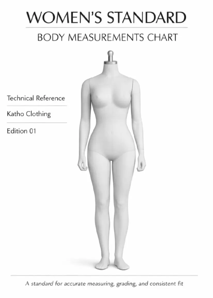 Womens standard body measurements chart Cover page - Katho Clothing Women's standard body measurements chart cover page