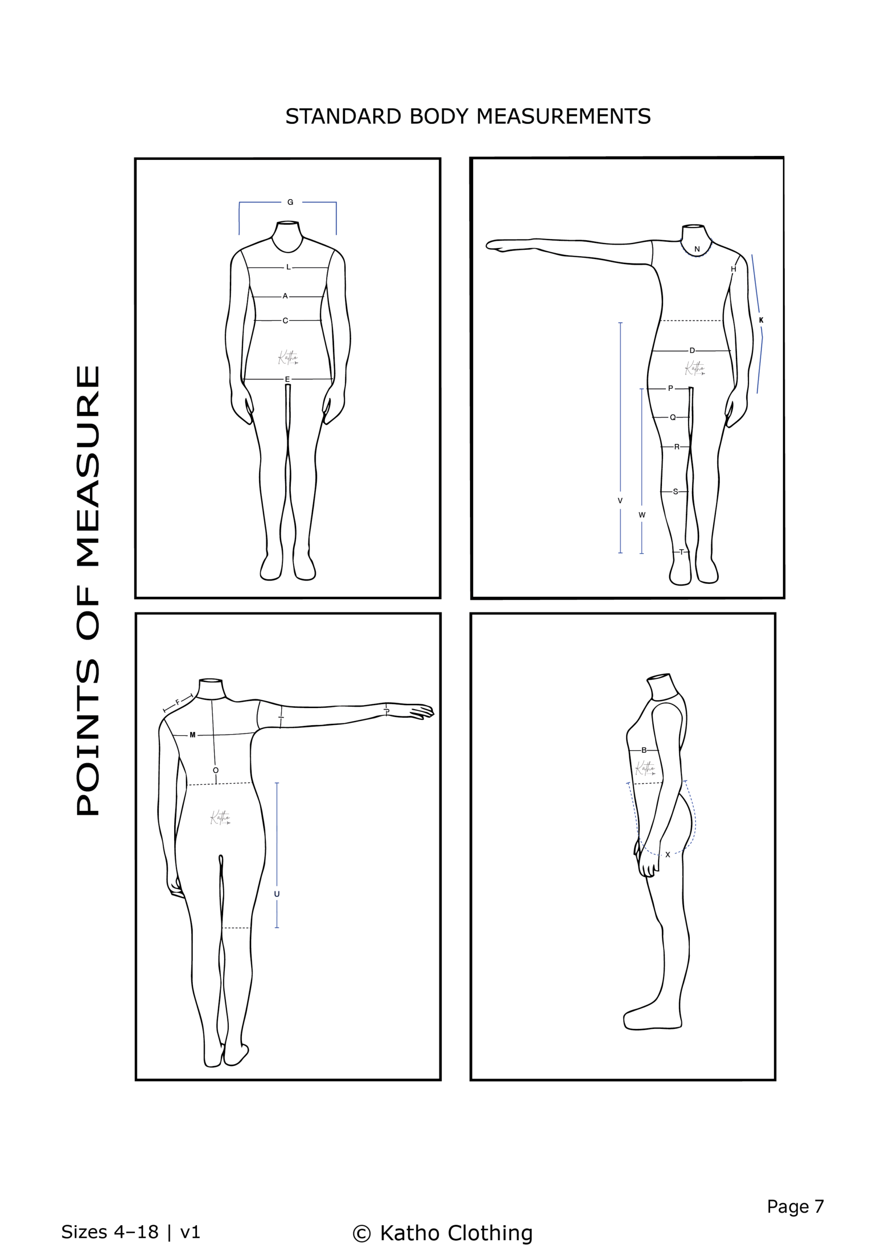 Women’s standard body measurement points of measure illustration